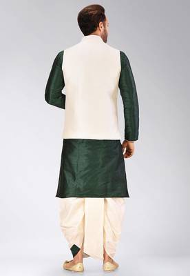 Rama green dupon art silk kurta, jacket with matching dhoti 4