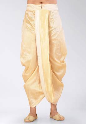Cream dupion art silk readymade dhoti with patch work 2