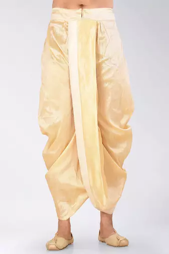 Cream dupion art silk readymade dhoti with patch work