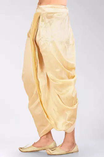 Cream dupion art silk readymade dhoti with patch work