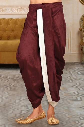 Maroon dupion art silk readymade dhoti with patch work