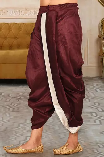 Maroon dupion art silk readymade dhoti with patch work