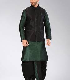 Rama green dupon art silk kurta, jacket with matching dhoti