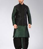 Rama green dupon art silk kurta, jacket with matching dhoti