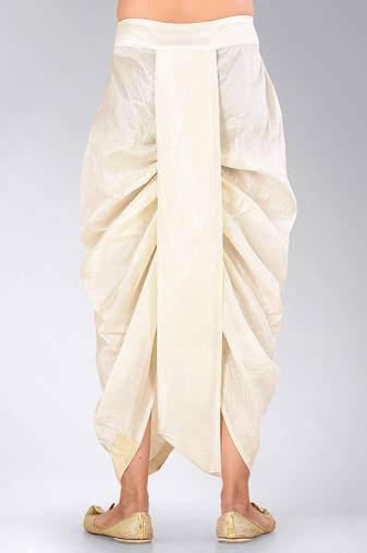 White dupion art silk readymade dhoti with patch work