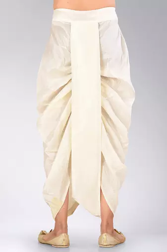 White dupion art silk readymade dhoti with patch work