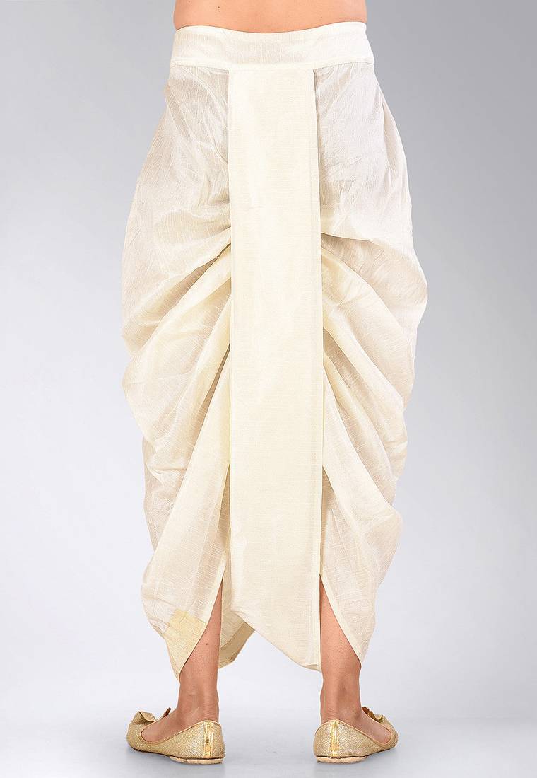 White dupion art silk readymade dhoti with patch work