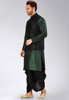 Rama green dupon art silk kurta, jacket with matching dhoti 3