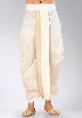 White dupion art silk readymade dhoti with patch work 2