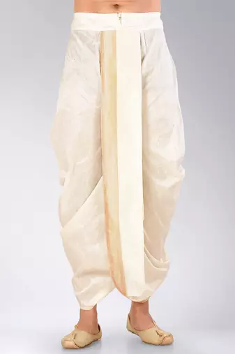 White dupion art silk readymade dhoti with patch work