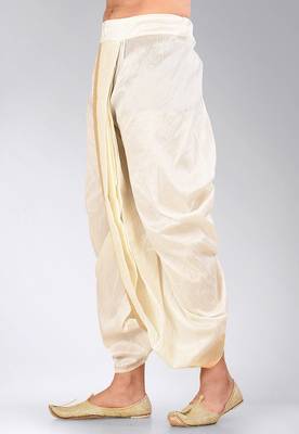 White dupion art silk readymade dhoti with patch work 3