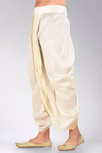 White dupion art silk readymade dhoti with patch work