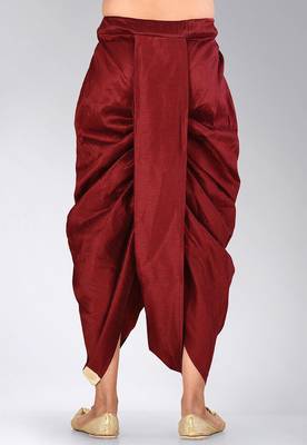 Maroon dupion art silk readymade dhoti with patch work 1