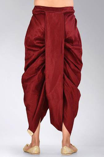 Maroon dupion art silk readymade dhoti with patch work