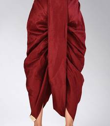 Maroon dupion art silk readymade dhoti with patch work