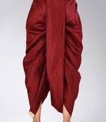 Maroon dupion art silk readymade dhoti with patch work