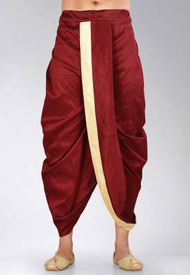 Maroon dupion art silk readymade dhoti with patch work 2