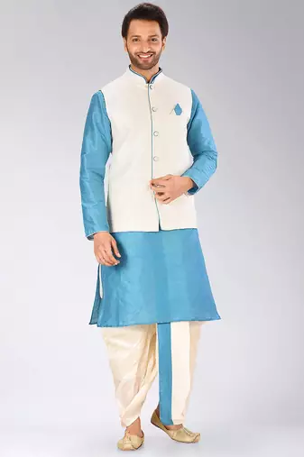 Firoza dupon art silk kurta, jacket with matching dhoti
