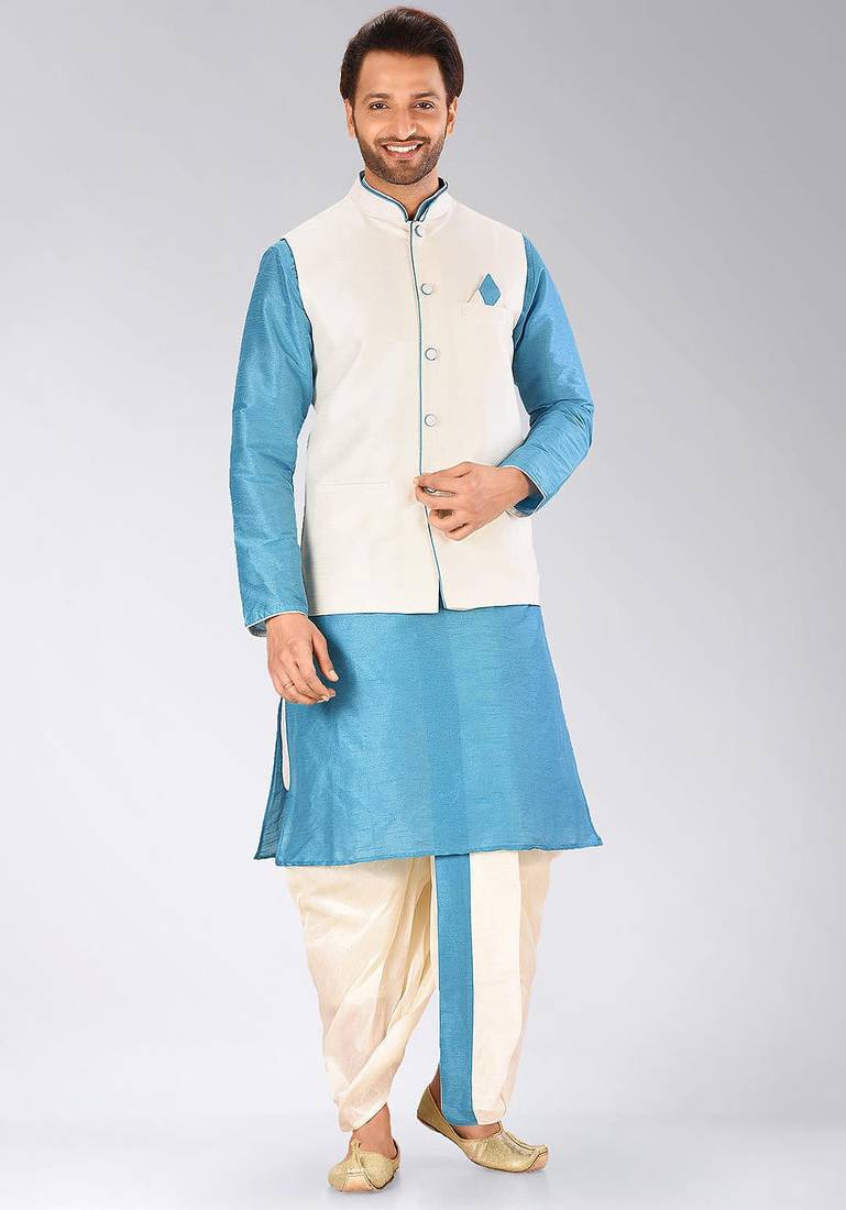Firoza dupon art silk kurta, jacket with matching dhoti