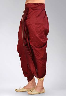 Maroon dupion art silk readymade dhoti with patch work 3