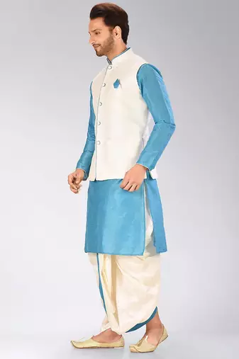 Firoza dupon art silk kurta, jacket with matching dhoti