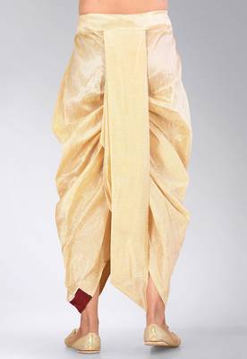 Beige dupion art silk readymade dhoti with patch work 1