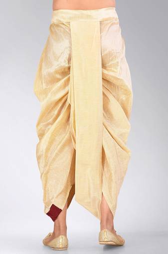 Beige dupion art silk readymade dhoti with patch work