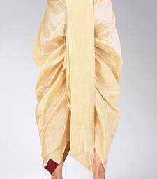 Beige dupion art silk readymade dhoti with patch work