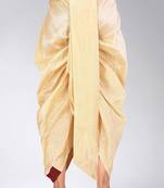 Beige dupion art silk readymade dhoti with patch work
