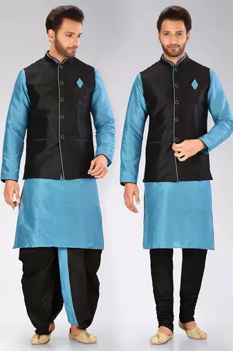 Firoza dupon art silk kurta, jacket with matching dhoti and churidar