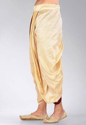 Beige dupion art silk readymade dhoti with patch work 3