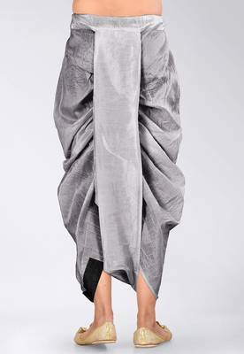 Grey dupion art silk readymade dhoti with patch work 1