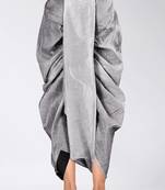 Grey dupion art silk readymade dhoti with patch work