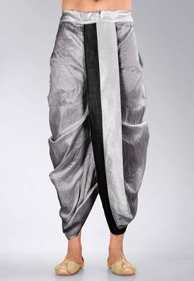 Grey dupion art silk readymade dhoti with patch work 2