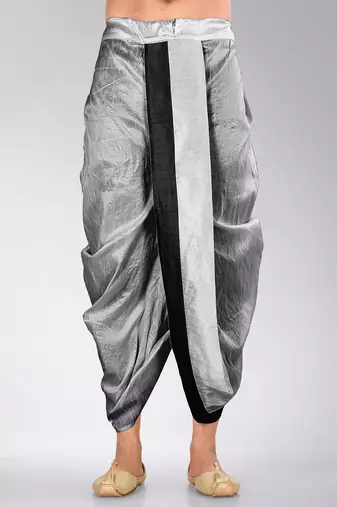 Grey dupion art silk readymade dhoti with patch work