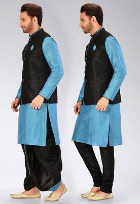 Firoza dupon art silk kurta, jacket with matching dhoti and churidar 4