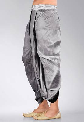 Grey dupion art silk readymade dhoti with patch work 3