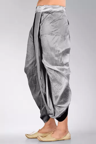 Grey dupion art silk readymade dhoti with patch work