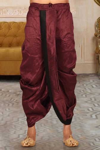 Maroon dupion art silk readymade dhoti with patch work