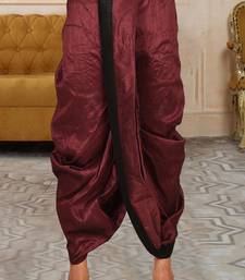 Maroon dupion art silk readymade dhoti with patch work