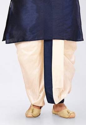 Navy blue dupon art silk kurta, jacket with matching dhoti and churidar 2