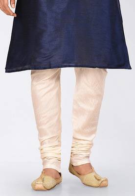 Navy blue dupon art silk kurta, jacket with matching dhoti and churidar 3