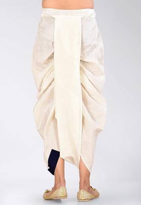 White dupion art silk readymade dhoti with patch work 1