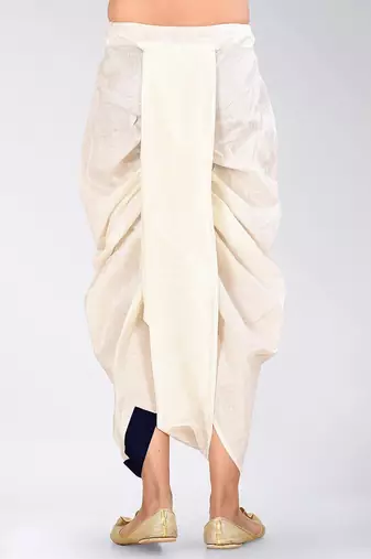 White dupion art silk readymade dhoti with patch work