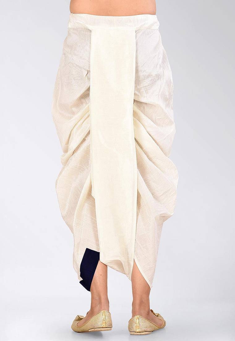 White dupion art silk readymade dhoti with patch work