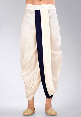 White dupion art silk readymade dhoti with patch work 2