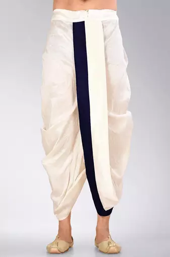 White dupion art silk readymade dhoti with patch work