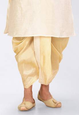 Cream dupon art silk kurta, jacket with matching dhoti and churidar 2