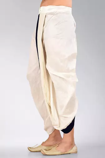 White dupion art silk readymade dhoti with patch work