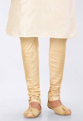 Cream dupon art silk kurta, jacket with matching dhoti and churidar 3